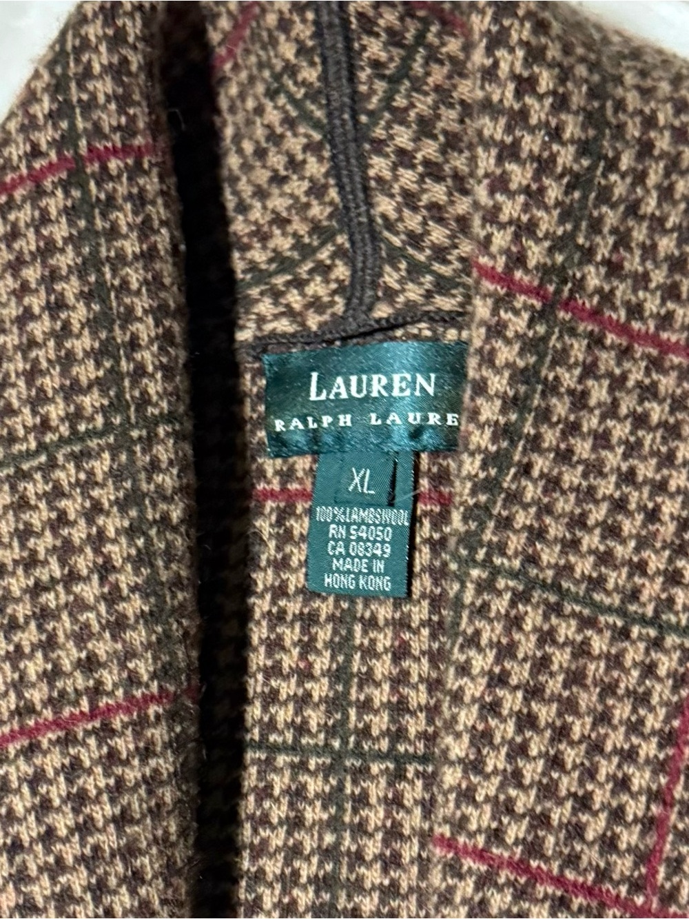 Lauren Ralph Lauren Brown Houndstooth Plaid Shawl-Collar Blazer - Picture 2 of 6